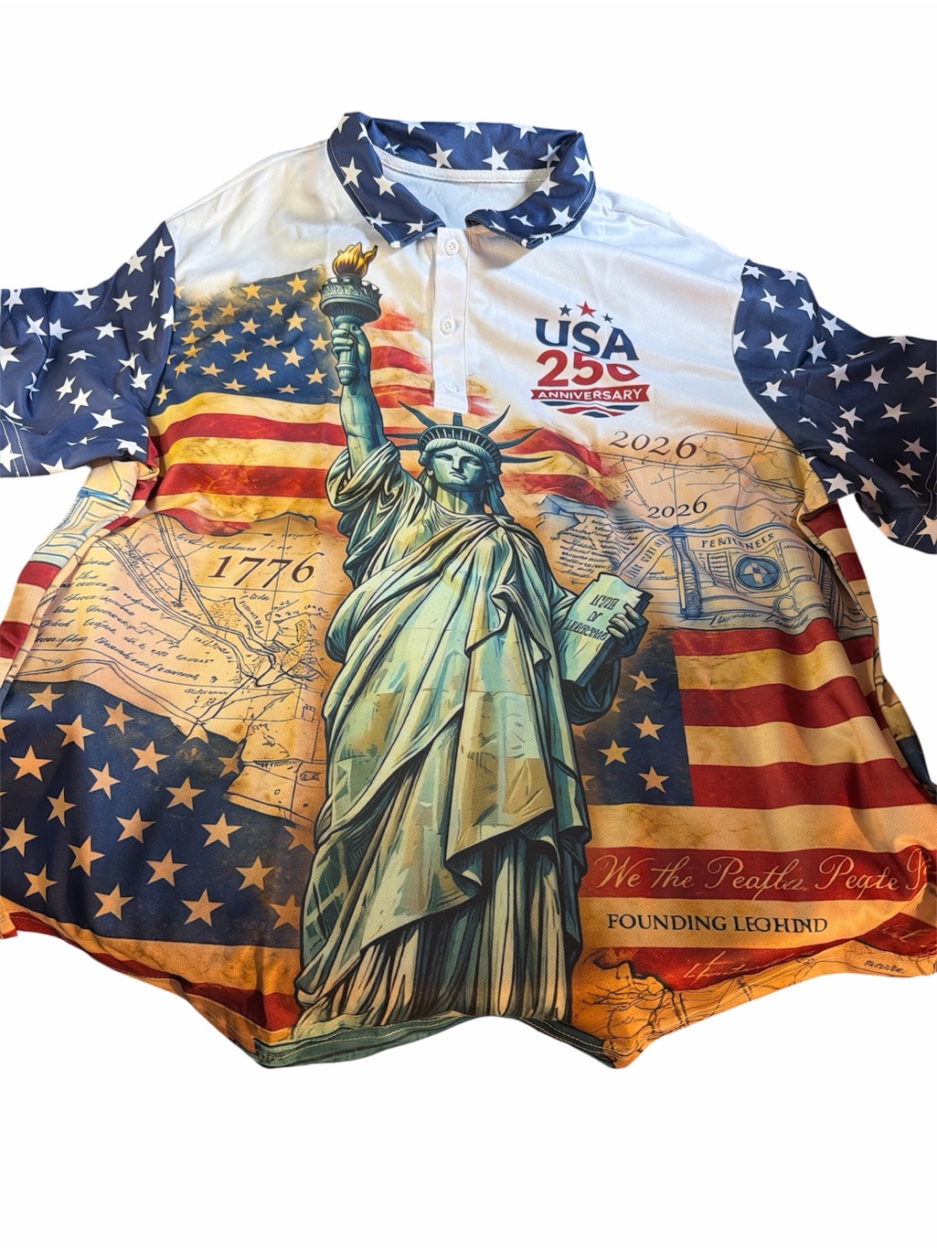 Nwt Usa 250th Anniversary Polo Shirt Xxl - Statue Of Liberty All-Over Print